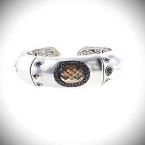 JOHN HARDY Bamboo Collection Sterling Silver Smokey Quartz & Topaz Hinged Cuff